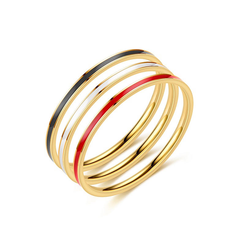 Simple Style Round Stainless Steel Enamel Rings 1 Piece