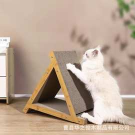 跨境新款木质猫抓板猫咪玩具磨爪板三角形宠物自嗨解闷玩具猫爬架