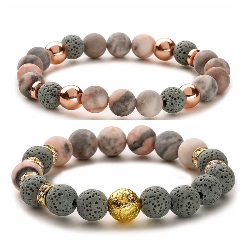 Cross-border European and American jewelry yoga energy lava volcanic stone beads bracelet natural stone powder zebra bracelet batch