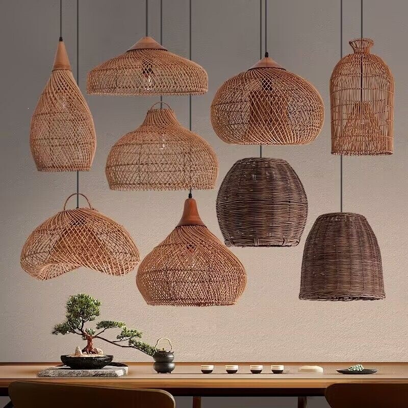 Wabi-Sabi Style Rattan Pendant Light Japanese-Style Bedroom Dining Room Lighting Retro Vintage Lampshade Homestay Bar Designer Lighting Fixtures Wabi-Sabi Style Rattan Pendant Light Japanese-Style Bedroom Dining Room Lighting Retro Vintage Lampshade Homestay Bar Designer Lighting Fixtures