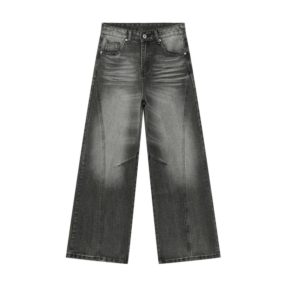 Quần jean nam dáng rộng ống đứng phong cách retro Mỹ, giặt mài làm cũ, dễ phối đồ — Màu trắng, Xanh hoài cổ, Đen xám