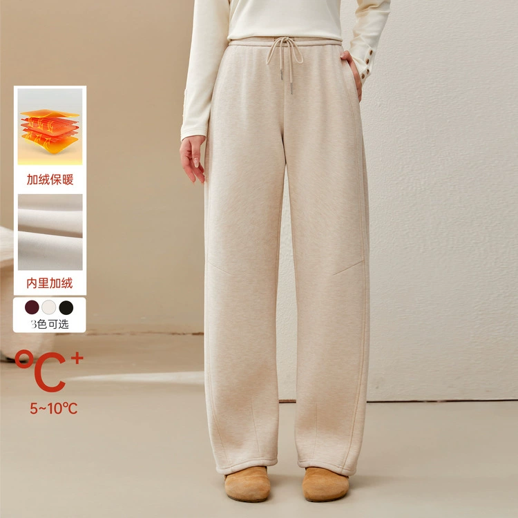 [Прямые широкие брюки рыхлые серповые банановые брюки] Felty Show Женские флисовые брюки большого размера толстые мм зимние новые