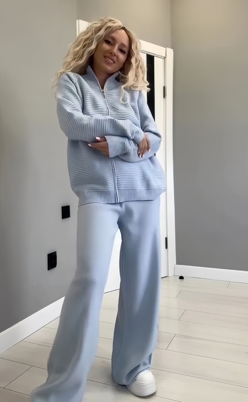 2025欧美跨境秋冬独立站女装纯色长袖拉链上衣舒适休闲套装2件套|undefined