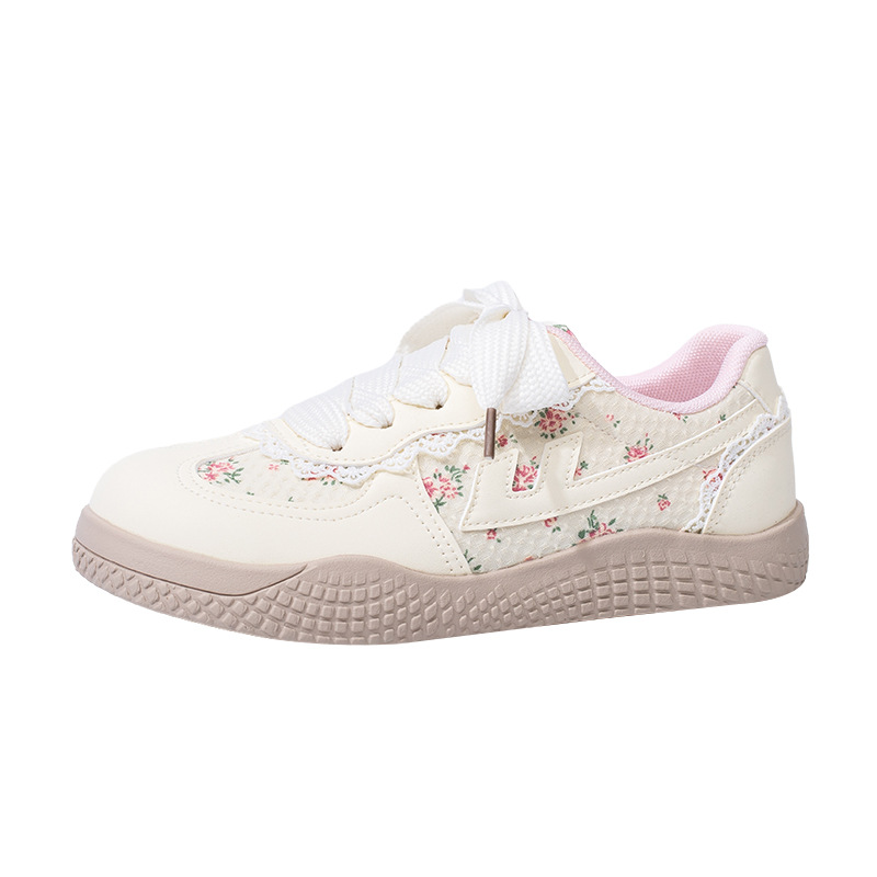 Baja fuerza de retroalimentación, zapatos de entrenamiento literario cómodos, flores de encaje, zapatos casuales frescos, ligeros, estilo universitario, zapatos de sola gruesa para mujeres