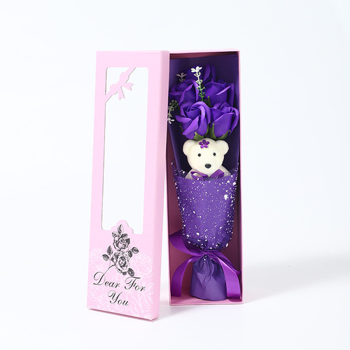 Creative Mother's Day Gift Teddy Bear with 5 Rose Scented Soap Bouquets, Suitable for Valentine's Day, Gifts for Boyfriends, Girlfriends, Wives, and Best Friends