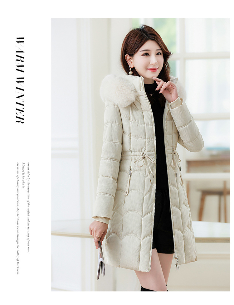 Women's Mid-length Down Jacket With Fur Collar Slim Fit Winter Coat_voghion.com