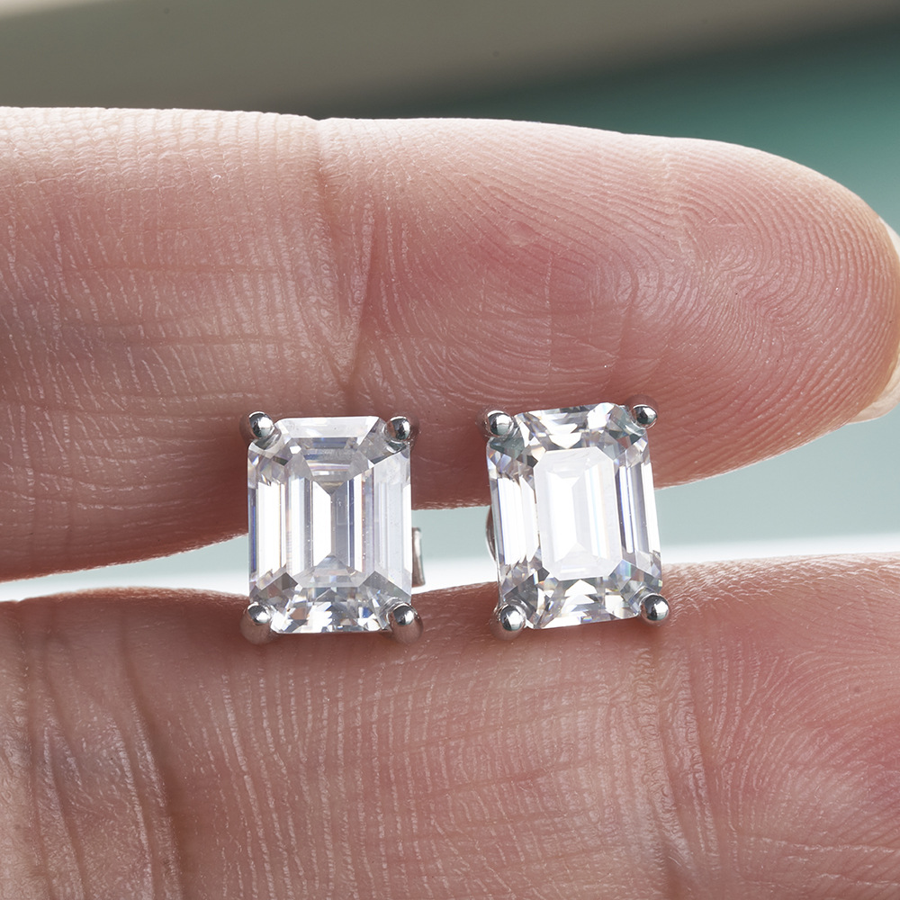 Princesa de plata esterlina 1 / 2 quilates suministro de fábrica de orejetos de piedra de mozanita cuadrados de plata esterlina fuente de orejetos