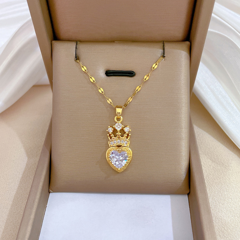 Luxurious Full Diamond Crown Necklace For Women Titanium Jewellery_voghion.com