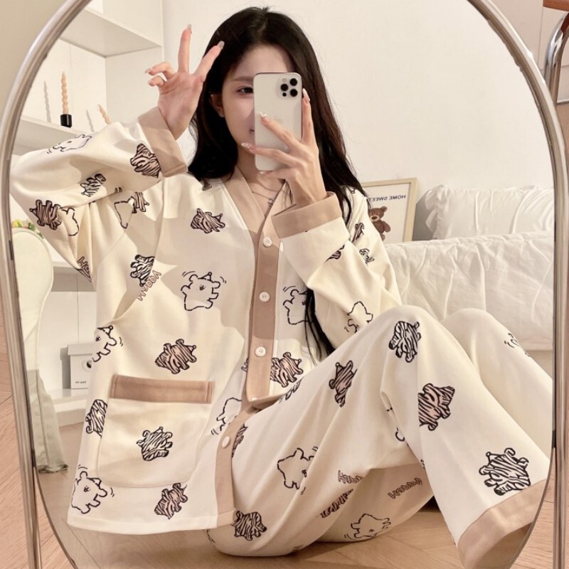 月子服春秋産後3-9月妊婦パジャマ夏の薄いタイプの入院授乳産婦授乳家庭服|undefined