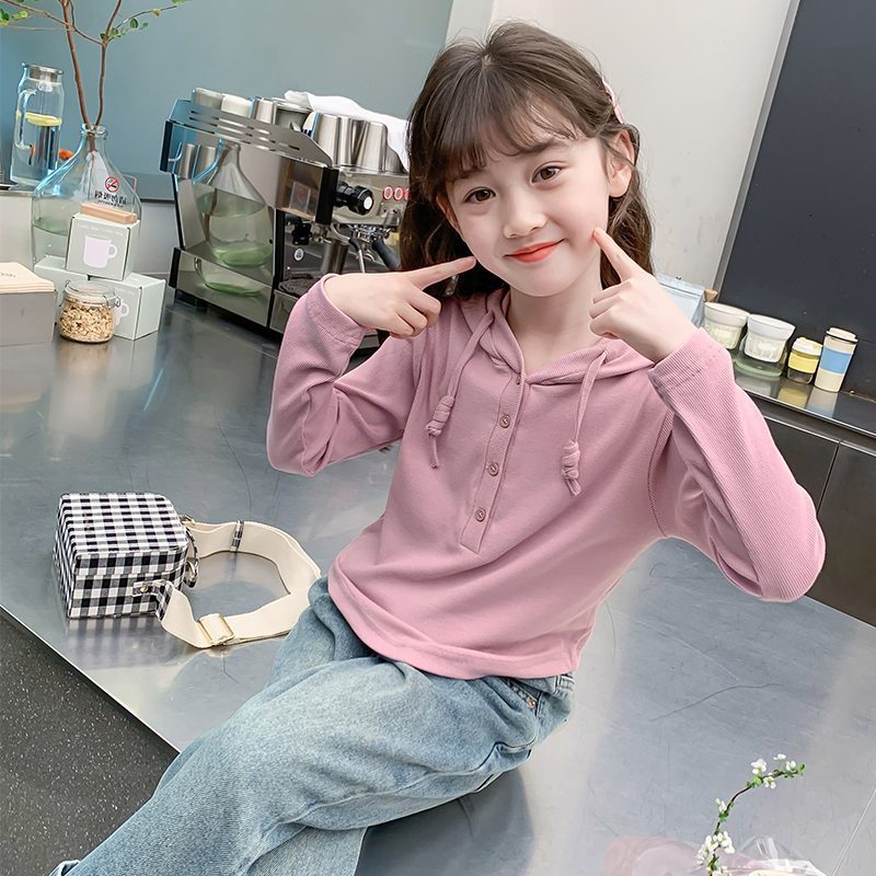 女童秋装连帽上衣打底衫中大童春秋新款韩系宽松百搭休闲风套头衫|undefined