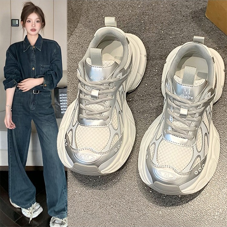 Thick-Soled Dad Shoes for Women 2025 Spring and Autum New Versatile Mesh Heightening Breathable Running Super Popular Sports and Casual Shoes