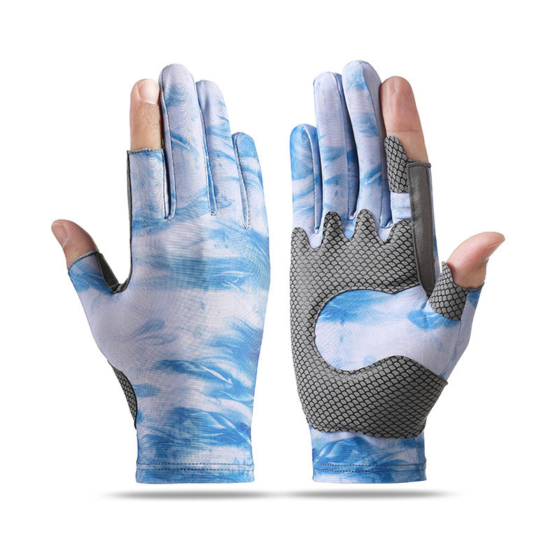 Guantes de pesca de los hombres de primavera y verano al aire libre de la pesca protección solar antideslizante resistente al desgaste camuflaje frío hielo seda medio dedo transpirable DY