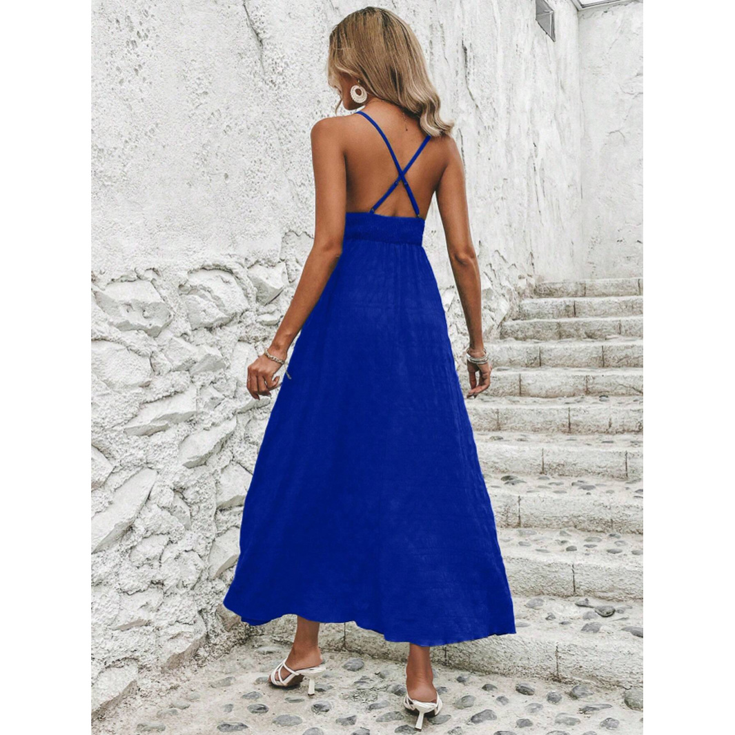 Spring Summer Sexy Solid Cross Tie No Backer Card M Dress