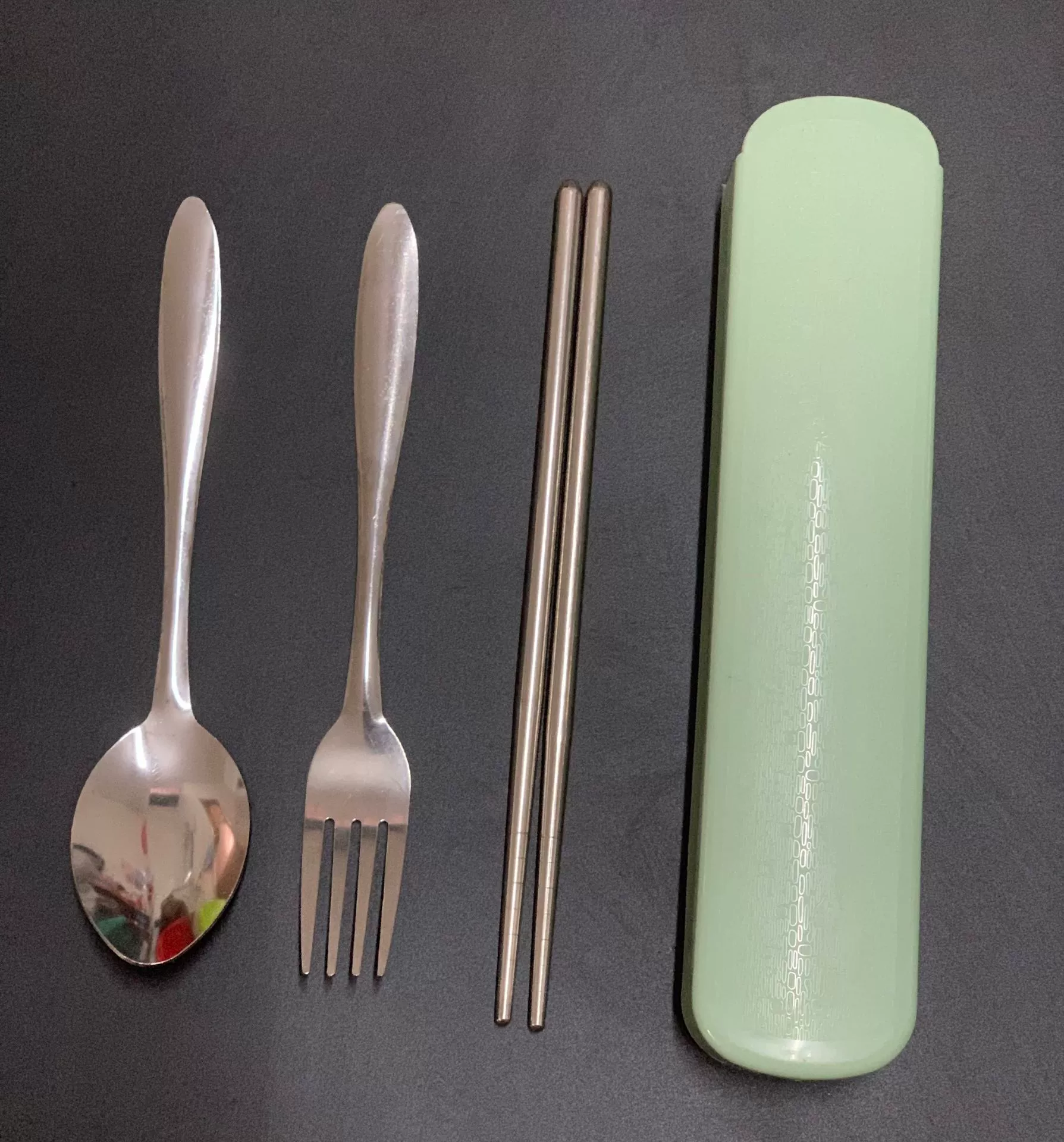 Portable 304 Stainless Steel Tableware Set, Spoon Chopsticks Fork, 3‑Piece with Storage Case