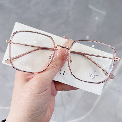 M2670 new anti-blue light glasses frame, fashionable large square frame, big face, slimming, no makeup, street shooting, flat mirror, female myopia