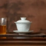 不烫手功夫泡茶羊脂玉盖碗