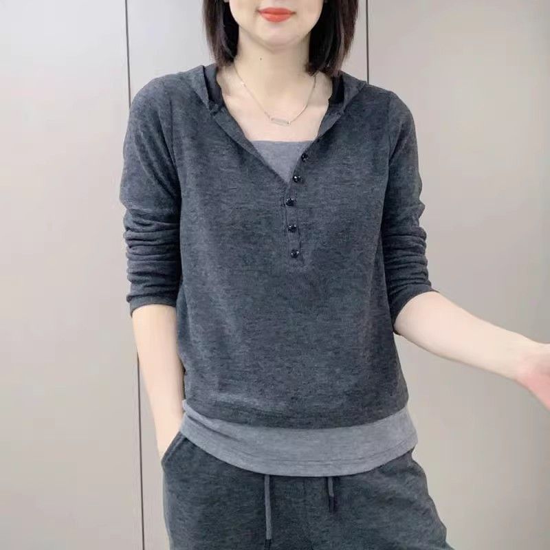 连帽卫衣女2025春秋新款休闲套头长袖韩版时尚百搭显瘦假两件上衣|undefined