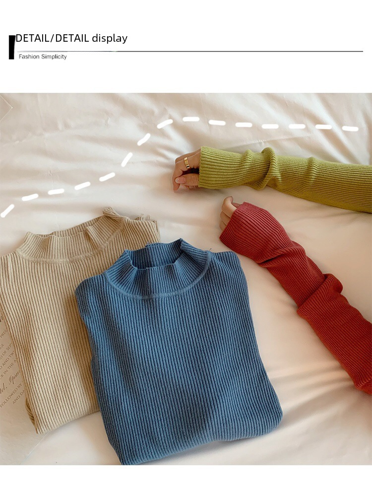 2023 Korean Style New Slim-Fit Slimming Inner Base Shirt Tight Half Turtleneck Sweater Women's Top Trendy