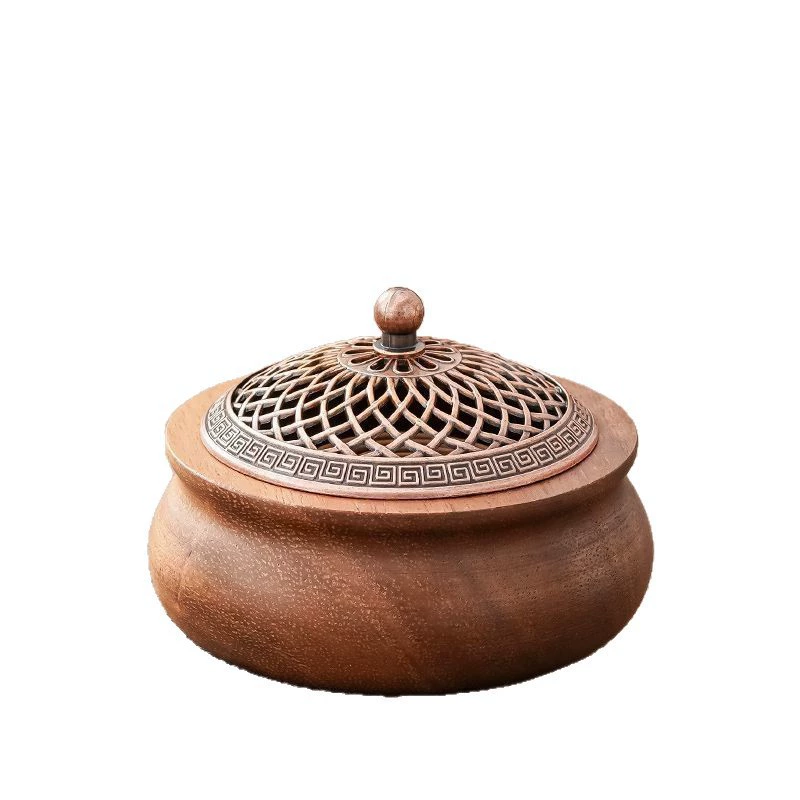 Walnut tea ceremony incense burner solid wood sandalwood stove indoor Zen agarwood incense coil base creative tea ceremony ornaments