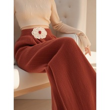 新中式红色加绒裤子女秋冬2025新款本命年灯芯绒阔腿裤1148