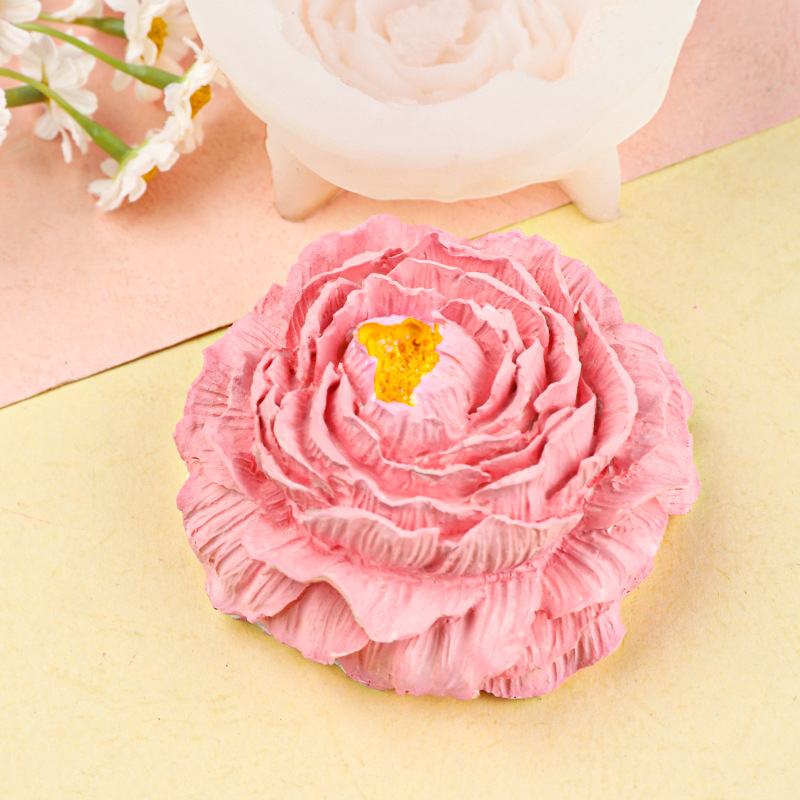 Vela de aromaterapia floral Molde de peonía grande Jabón hecho a mano de bricolaje Expansión de yeso Pastel de chocolate Molde de silicona