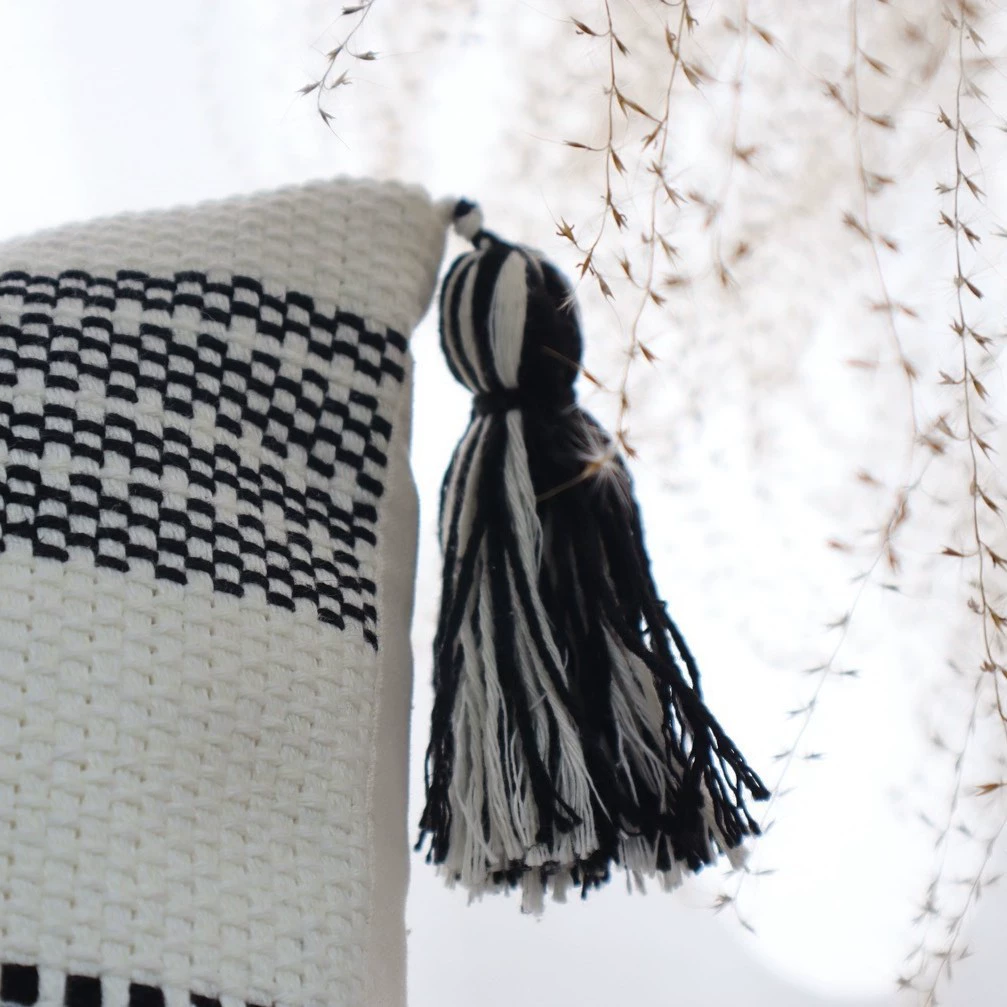 Pillow handmade with tassels, bag accessory, DIY