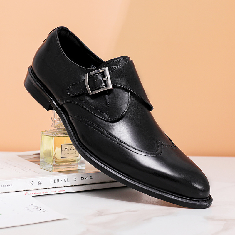 皮鞋男 2021夏季新款男士商務休閑英倫時尚簡約搭扣套腳正裝鞋男