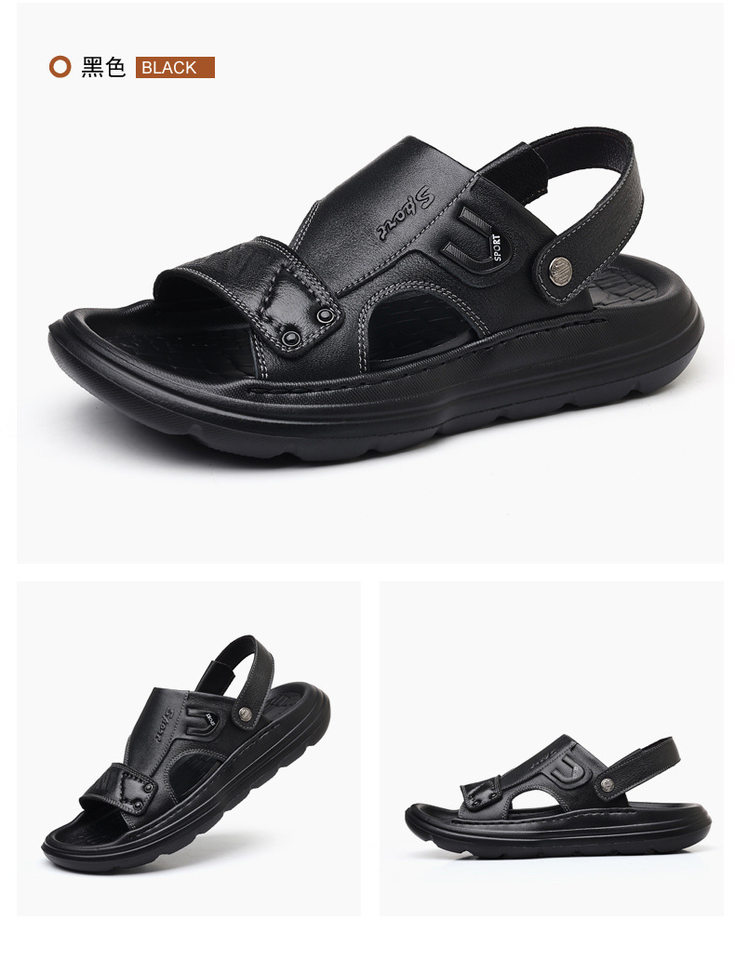 Dép sandal nam da bò lớp đầu hở ngón đế xốp gót 2,5 cm — Màu nâu, màu đen chi tiết 21