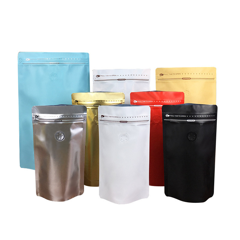 新款自立咖啡包装袋食品铝箔袋单向排气阀咖啡豆咖啡粉茶叶袋包装