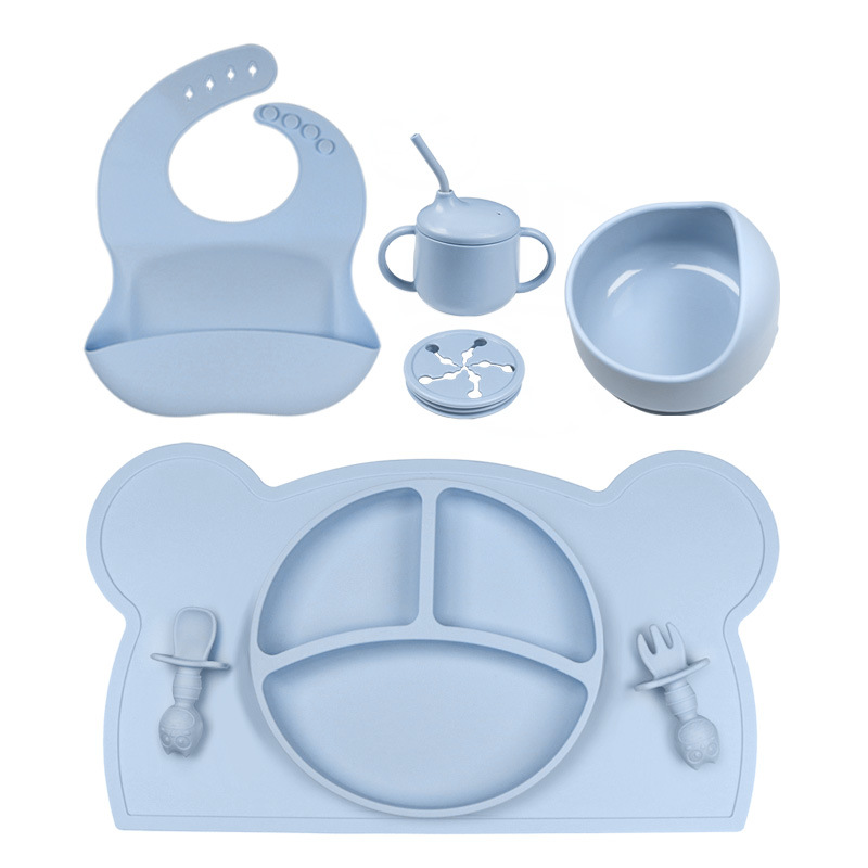 블루 8 피스 베어 플레이스 매트 올빼미 포크 스푼