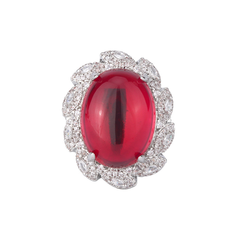 2024 Nueva joyería Zhuang Shengsheng, fondo de cobre, corindón chapado en oro, hielo, temperamento fluorescente, conjunto de calcedonia 15*20