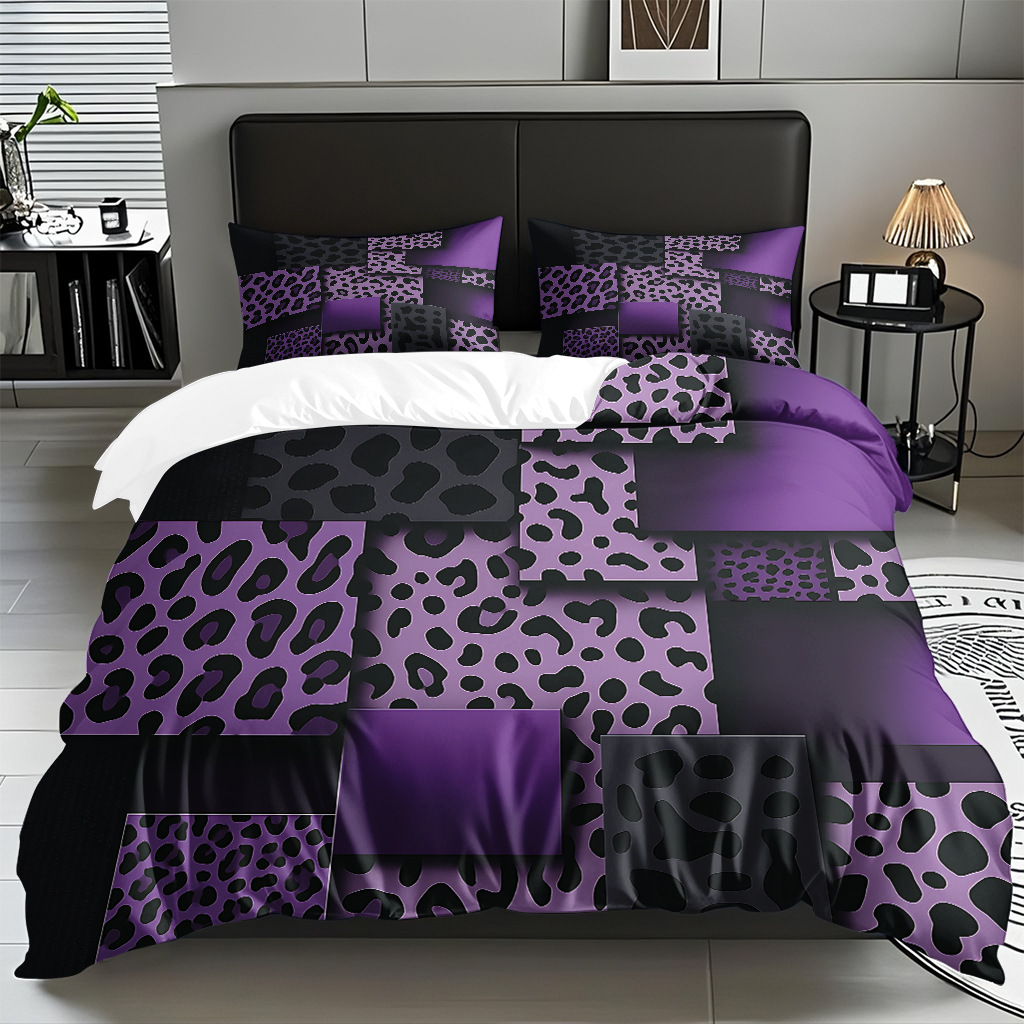 TEMU / JIT comercio exterior textil doméstico transfronterizo impresión digital de leopardo de alta definición colcha de colcha de almohada kit de ropa de cama para hacer dibujos