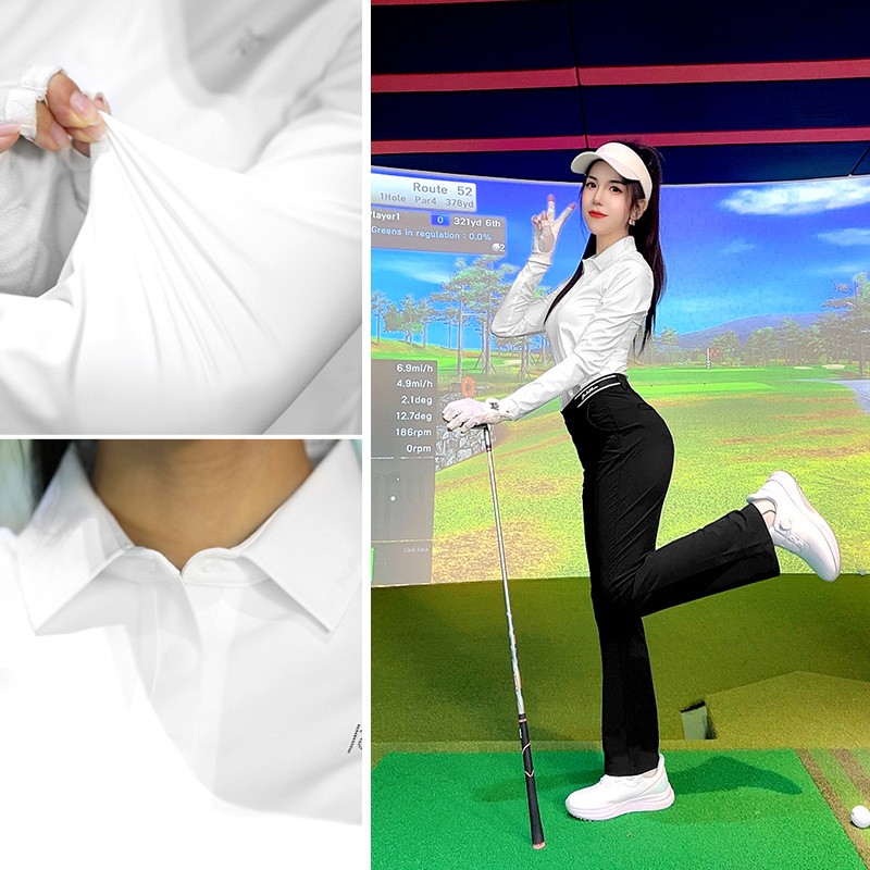 Áo thun dài tay golf nữ đàn hồi cao thoải mái — YF739 [vừa vặn liền mạch/thoải mái đàn hồi cao] áo màu đen, YF739 [vừa vặn liền mạch/thoải mái đàn hồi cao] áo màu trắng, YF739 [vừa vặn liền mạch/thoải mái đàn hồi cao] áo màu xanh nhạt