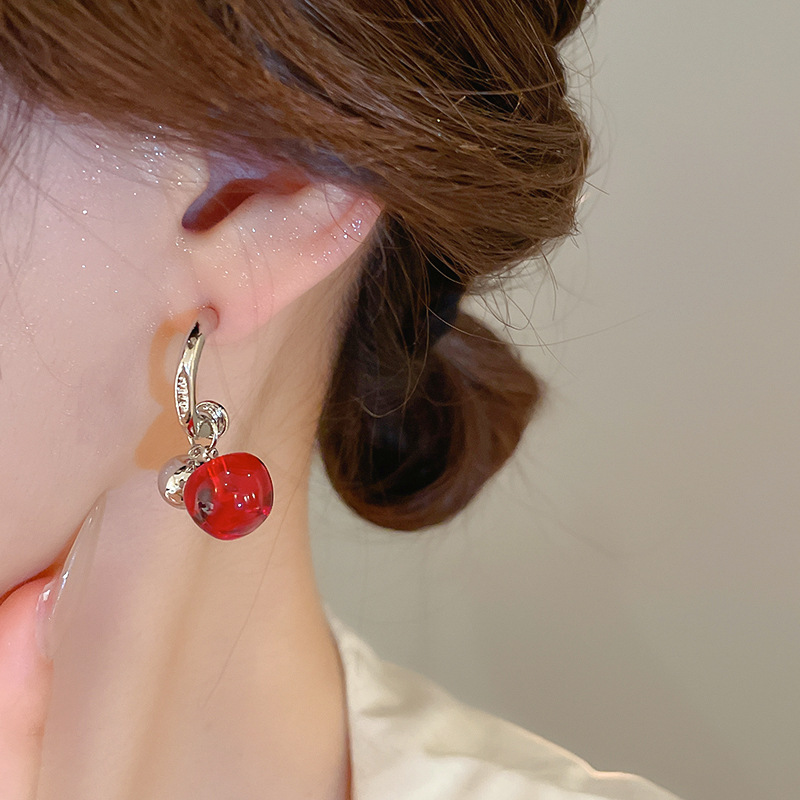 7g Weight 925 Sterling Silver Ear Needle Material Earrings Classification 1 Pair Quantity Daily Occasion Alloy, Resin Material Cherry Pattern Women's Gender Plating Design Cute, Sweet Style 1 Pair Cute Sweet Cherry Plating Alloy Resin Earrings 5