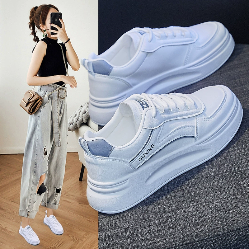 Белые женские кроссовки весна 2025, новые, дышащие, студенческие, в корейском стиле, на платформе, повседневные, W636