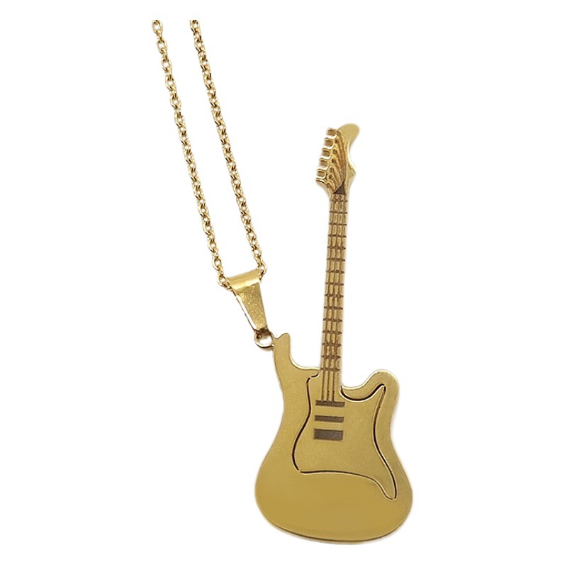 Transfronterizo nuevo en stock collar de guitarra europea y americana hip hop ins estilo todo partido joyería de acero de titanio collar que no se desvanece