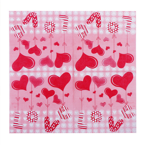 工厂新款粉色爱心love印花餐巾纸面巾纸手帕纸派对纯木浆纸巾