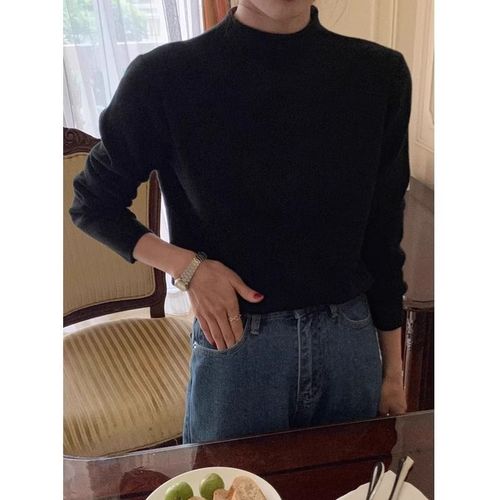 Half-height crew neck knitted sweater women's innerwear spring autumn winter base long sleeve universal base top 2024 trending item