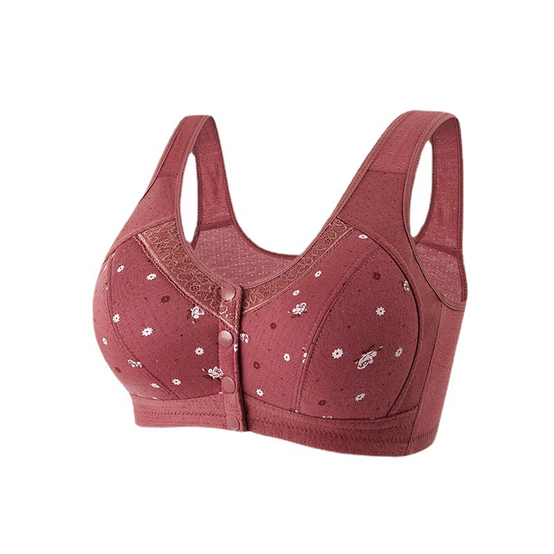 Underwear, wireless bra, summer thin pillow, vest, for middle age, front lock, plus size