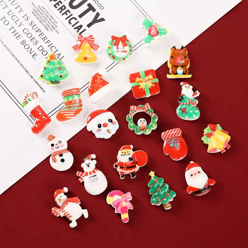 爆款树脂配件卡通圣诞系列 diy奶油胶手机壳贴片水杯贴收纳盒装饰