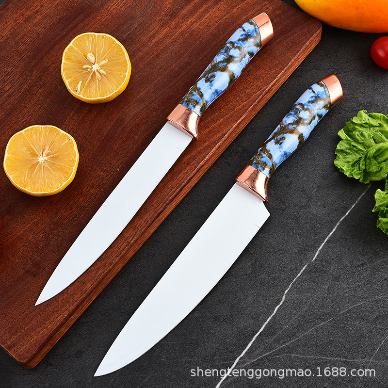 Nuevo cabezal de galvanoplastia doble transfronterizo de acero inoxidable, portaherramientas giratorias, juego de cuchillos de cocina de 9 piezas, juego de cuchillos para el hogar de cocina