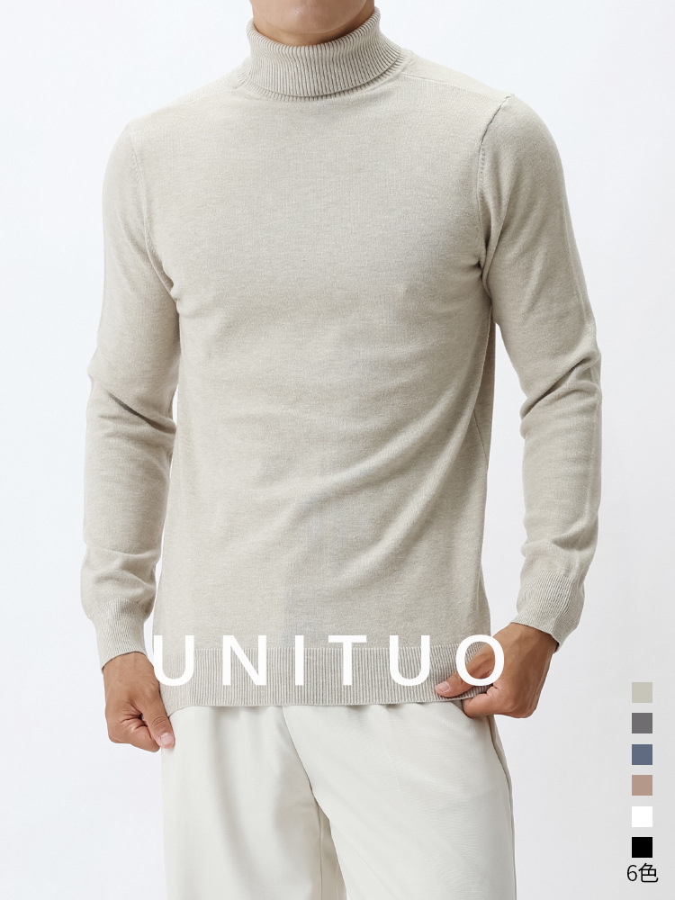 Suéter de cuello alto de lana de hombre, camiseta de punto, camiseta de manga larga, camiseta caliente, camiseta de base para hombre