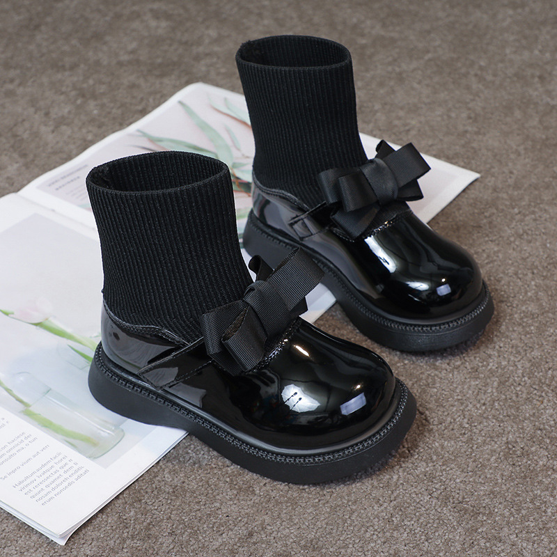 Girls' Boots 2026 Autumn and Winter Sweet Bow Princess Boots for Little Girls Korean Style Fashionable Fly-Knit Girls' Sock Boots