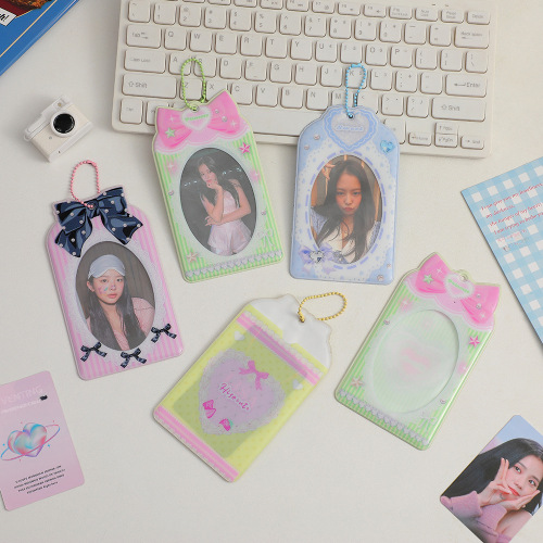 ins Korean style bow transparent pvc card holder star photo card protective cover student photo display pendant card bag