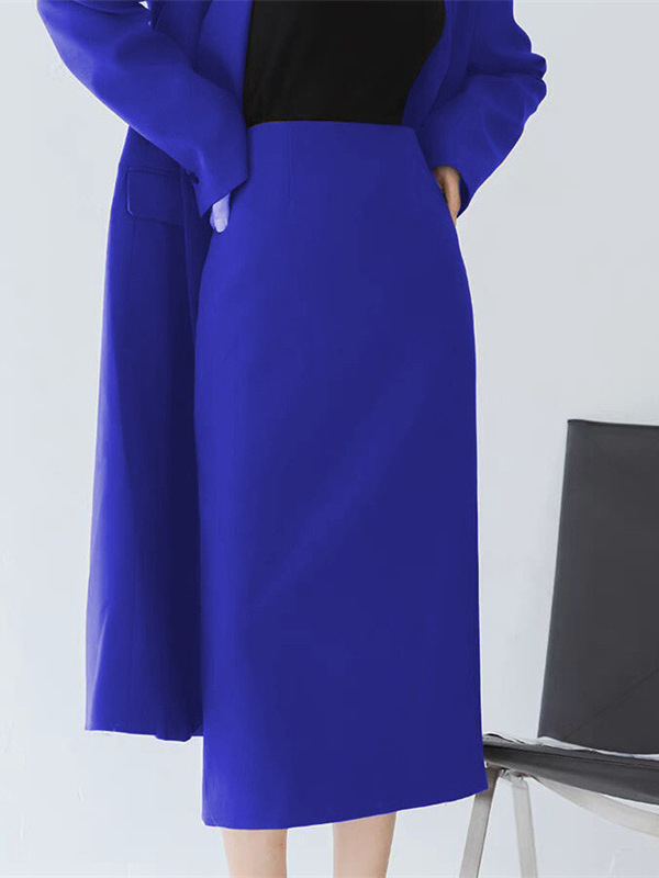 Spring and Autumn 2024 New Straight Suit Skirt Women's Mid-length Slimming Elegant High Waist Back Split Hip Skirt