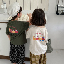 佳叶童品2025夏季新款儿童后背卡通印花短袖T恤男女宝宝可爱上衣