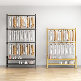 Double-layer drying rack floor folding bedroom dormitory rental room clothes rail up and down multi-layer clothes and hats storage rack