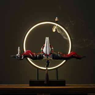 New Chinese Zen Buddha Hand Lamp Ring Ornaments Creative Backflow Incense Burner Home Living Room Office Decoration