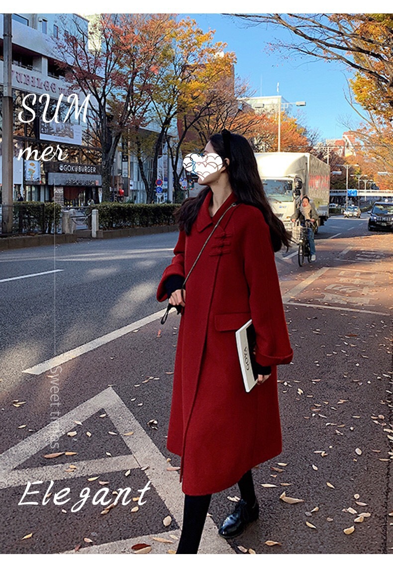 Women's Woolen Coat - Elegant Buttoned Autumn And Winter Overcoat_voghion.com