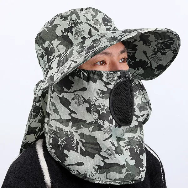Camouflage Anti-Shoulder Hat Sunshade Hat Summer Outdoor Travel Mountaineering Hat Sun Protection Face Covering Tea Picking Hat